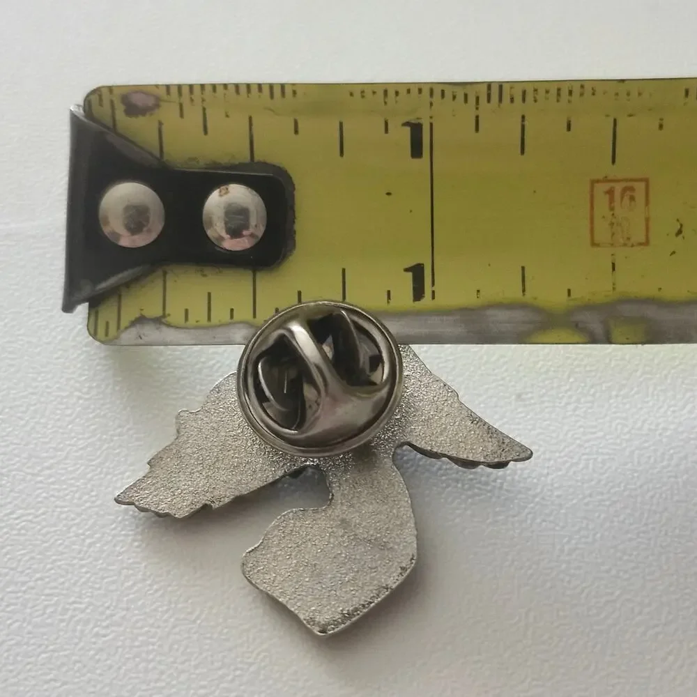 Vintage Silver Tone Guardian Angel Holding Star Religious Celestial Lapel Pin